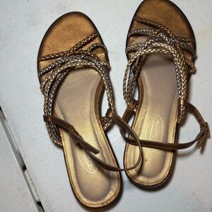 Talbots Women's Metallic Bronze Braided Strap Sandals